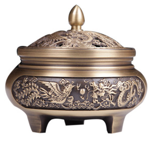 Brûleur d'encens en cuivre sculpté Dragon et Phénix, brûleur d'encens domestique, encens en bois de santal en cuivre pur - Product Image 5
