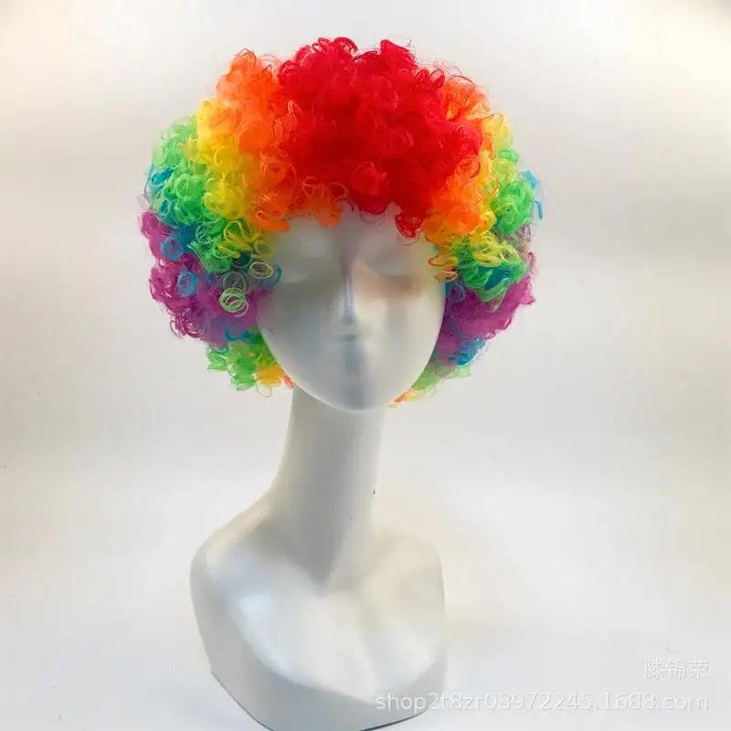 Peluca de cabello sintético para niños, pelo de fiesta de cosplay con cabeza de explosión colorida, estilo Halloween, diadema anual, venta al por mayor
