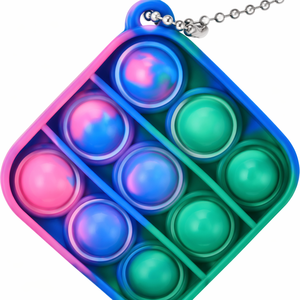 Porte-clés <span class=keywords><strong>Pop</strong></span> <span class=keywords><strong>It</strong></span> carré miniature en silicone, dégradé multicolore, jouet à bulles à presser, format de poche, jouet sensoriel anti-anxiété - Product Image 4
