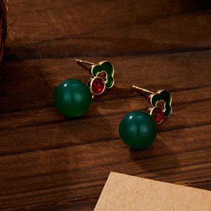 Auspicious Cloud Earrings Geometric Enamel Imitation Jade 925 Silver Studs For Cheongsam Hanfu Wear - Product Image 4