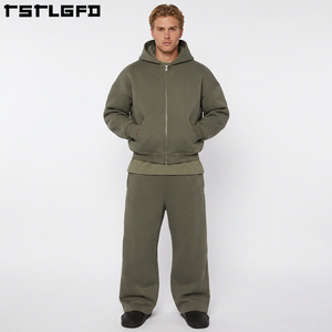 Sustainable Maternity Winter Plus Size Clothing Custom Streetwear Oversized 100% Organic Cotton Printed Hooded Tracksuit - Product Image 1