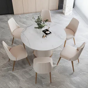 Italian style rock plate table chair modern simple hotel round table light luxury marble small family round table combination