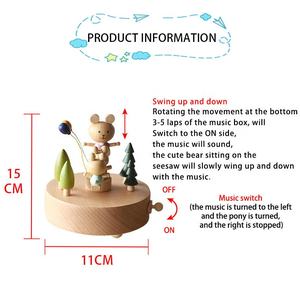Ever Bright Venta caliente Linda caja de música de madera Wind-up Animal Balancín con canción Regalo para niños - Product Image 4