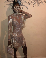 Costume en maille pour femmes, vêtement De luxe, avec des strass et des paillettes, tenue De fête d'anniversaire, De scène