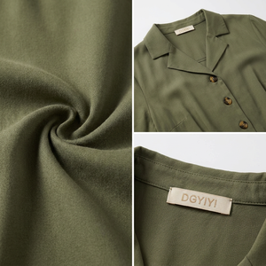 Robe chemise vintage tissée sur mesure Champs-Élysées pour femme, vert olive, longueur midi, ceinturée, pour le bureau, du S au 5X, grandes tailles - Product Image 3