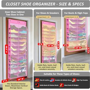 Over Door <b>Shoe</b> Organizer 24 Pair Capacity 12 Tier Hanging Storage for Sneakers Boots Kids Family Pink Mesh Rack - Product Image 2