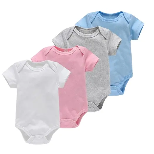 Bán Buôn Màu Rắn Mùa Hè Ngắn Tay Áo 100% Hữu Cơ Chải Kỹ Bông Bé Onesie Cotton Romper Cho Trẻ Em