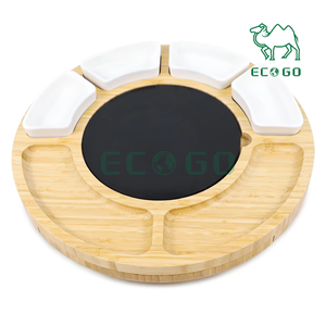 ชุดบอร์ดและมีดหั่นชีสและชาร์คิวรี่ทำจากไม้ไผ่ทรงกลมพร้อมจานเซรามิกสำหรับห้องครัว - Product Image 5