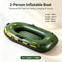 Bateau de pêche gonflable en PVC 188 cm, épaisseur 0,45 mm, vert, portable, avec pagaies, pompe et kit de réparation pour rivière et lac