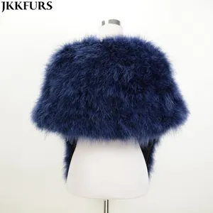 ホット販売新しい女性本物のトルコの毛皮ポンチョ本物のダチョウの羽の毛皮のショール冬の暖かいケープ