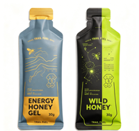 Sachets en aluminium recyclables style bouteille avec pelliculage mat pour gel énergétique au miel, emballages souples portables pour la nutrition sportive
