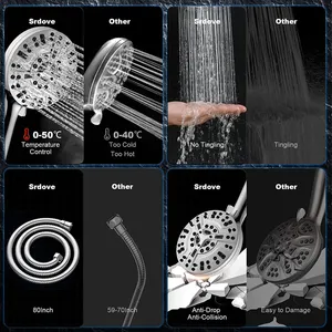 Dropshipping Dusche CUPC Patent Water Saving High Pressure 8 Spray Modes Built In 2 Jets Adjustable Handheld Filter Shower Head