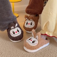 XIXITIAO Nouvelles pantoufles d'intérieur moelleuses pour adulte, chaudes, douces, respirantes, antidérapantes, semelle EVA, fourrure peluche, motif dessin animé Labubu, tendance, prêtes à l'emploi