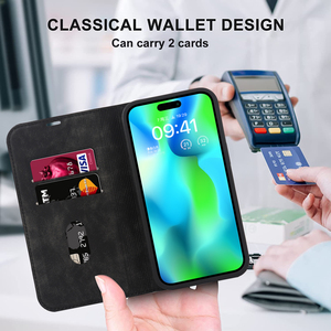 Nhà Máy Giá đen đa chức năng trường hợp điện thoại mềm PU Leather Wallet với khe cắm thẻ và chân đế thiết kế kinh doanh - Product Image 4