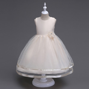 Vestido de princesa para niñas, vestido azul cielo con cuello redondo y tul, vestido de flores para niñas - Product Image 3