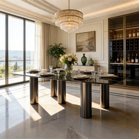 Ensemble de table à manger en marbre de luxe avec 8 chaises et base en acier inoxydable pour meubles de salle à manger