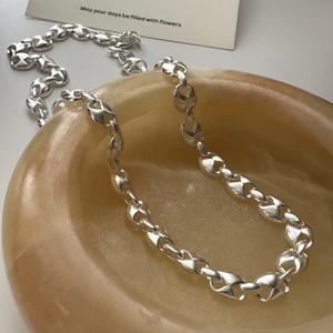 Collar de Blogger de estilo coreano de plata de ley S925, cadena de clavícula pesada con nariz de cerdo mate, diseño de nicho, pulseras de eslabones de cadena de moda - Product Image 1