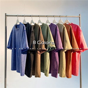 Maglietta da uomo e donna taglie forti a maniche corte camicia estiva pesante in cotone lavata oversize a Base solida - Product Image 3