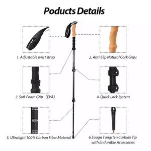 Nordic Outdoor Climbing Cane <b>EVA</b> Aluminum Hiking Telescopic Pole Foldable Walking Sticks Portable Carbon Fiber Trekking Poles - Product Image 3