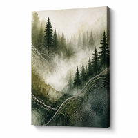 Peinture abstraite en aquarelle Forêt Brumeuse, Impression sur toile, Affiche murale, Paysage de forêt de pin, Prêt à accrocher, Décoration pour salon et hôtel
