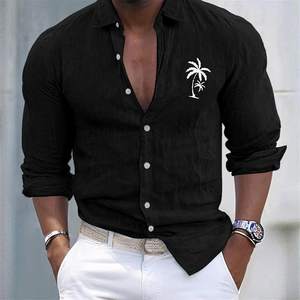 <span class=keywords><strong>Camicia</strong></span> Premium da <span class=keywords><strong>Uomo</strong></span> in <span class=keywords><strong>Lino</strong></span> Azzurro con Stampa Palme, Maniche Lunghe, Casual da Spiaggia per Vacanze e Uso Quotidiano - Product Image 6