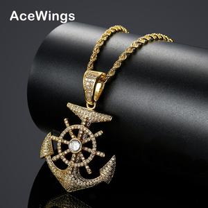 CN031 Bling Bling Hip Hop <strong>Pendant</strong> Gold Plated Brass Micro Pave CZ Stones Rope Chain Necklace Jewelry <strong>for</strong> <strong>Men</strong> - Product Image 1