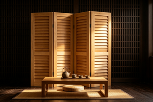 Separador de Habitaciones Plegable de Madera, 4 Paneles, Hecho a Mano, Estilo Zen Asiático, Estructura de Marco Opaco Plegable, Marca EFS Binh Duong - Product Image 5