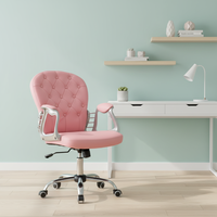 Chaise de travail pivotante rétro à dossier moyen, en cuir PU rose, chaise de coiffeuse, chaise de bureau, hauteur réglable