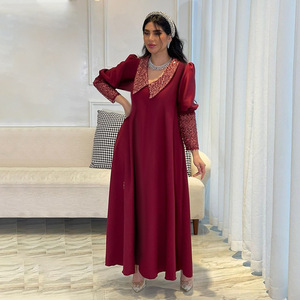 Abito Abaya con Colletto <span class=keywords><strong>Peter</strong></span> Pan in Paillettes, Maniche a Sbuffo, Vestito Lungo da Sera Musulmano - Product Image 3