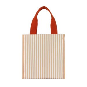 Sac isotherme portable personnalisé grande capacité en non-tissé, motif rayé, fermeture éclair, pour le transport et le rangement d'articles de shopping et de nourriture - Product Image 2