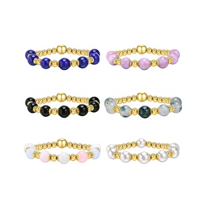 Alin Perles rondes brillantes plaquées or avec chaîne en acier inoxydable Bracelets Wholesale New In Style 2023 - Product Image 2