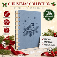 Carnet personnalisé de Noël bleu marine, couverture rigide en lin A5, reliure cousue, 80 feuilles, impression numérique, cadeau d'entreprise
