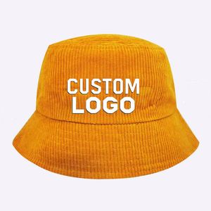 Solid Color Fashion Men Women Sun Protection <b>Flat</b> Top Wide Brim Fisherman Caps Custom Embroidery Logo Corduroy Bucket <b>Hats</b> - Product Image 1
