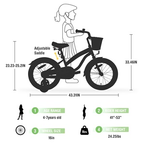 Bicicletta per Bambini ZUKKA 16 Pollici con Telaio in Acciaio, Freno a Contropedale e Ruote Stabilizzatrici, Adatta per Bambini dai 4 ai 7 Anni - Product Image 5