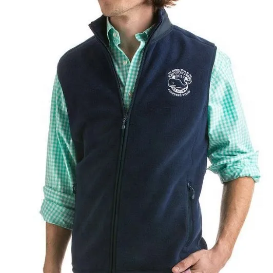 Mens Custom Navy Blue Polyester Fleece Full Zip Up Met Geborduurd Logo Op De Linker Borst Met 2 Zijzakken Fleece vest
