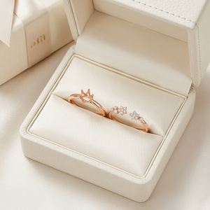 Anillo Apilable de Dos Piezas en Oro Rosa Sólido de 18K con Diamante Natural Real, Anillo de Compromiso para Mujer, Regalo - Product Image 6