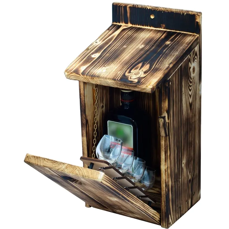 Bird House with a Mini Bar Original Gift for Him as A Fun Birthday Present Farmhouse Wood Wine & Shot Glasses Storage