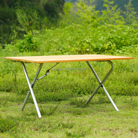 Table pliante en bambou pour loisirs de plein air - Conception pliable en deux - Portable pour le camping et les pique-niques