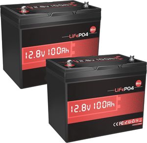 2個パック 12V 100Ah ミニLiFePO4リチウム電池 100A BMS 1280Wh BCIグループ24 リチウム鉄リン酸電池 6000+サイクル - Product Image 1