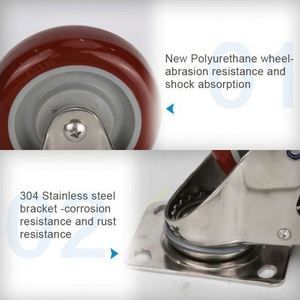 4 pouces Tige En Acier Inoxydable Pu Roulette Avec Frein <span class=keywords><strong>Pour</strong></span> Fauteuil Roulant - Product Image 4