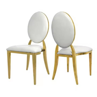 Chaise de banquet ovale réglable en acier inoxydable doré, revêtement en cuir PU blanc, écologique, luxe, pour mariage, hôtel, salle à manger