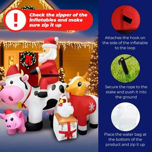 Escena Navideñ<span class=keywords><strong>a</strong></span> Inflable <span class=keywords><strong>de</strong></span> 6 Pies con Santa Claus, Vaca, Cerdo, Pollo y Regalos, con Luces LED para Decoración Interior y Exterior - Product Image 4