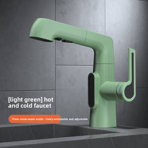 Robinet extractible pour lavabo, eau chaude et froide, lavabo de salle de bain, style crème, réglable, usage domestique - Product Image 1