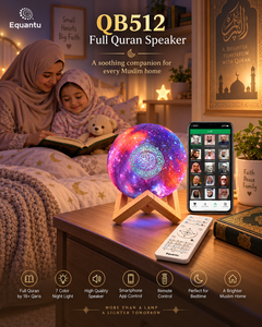 Equantu QB512 Altavoz Corán con Luz Nocturna LED de 7 Colores, Control Remoto por Aplicación, Lámpara de Cielo Estrellado - Product Image 1