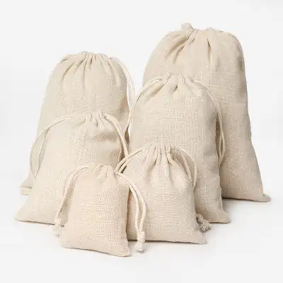 Bolsa de cordão de algodão, bolsa de linho reciclável de algodão orgânico com cordão