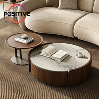 Ensemble de tables basses rondes de style Mid-Century Modern avec plateau en pierre frittée et bois de noyer, mobilier de luxe pour salon, vente en gros OEM