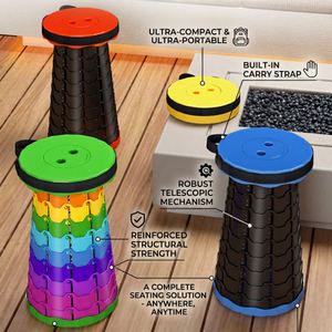 Taburete Telescópico Portátil Resistente con Asiento Redondo de Plástico para Camping, Aire Libre, Picnic, Senderismo, Parque, Paisajes Frescos, Praderas - Product Image 4
