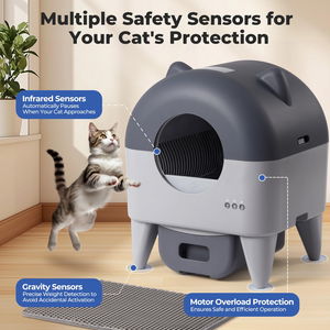 Bac à litière automatique extra large autonettoyant pour plusieurs chats, contrôlé par application avec capteurs intelligents, protection anti-odeurs et sécurité. - Product Image 4