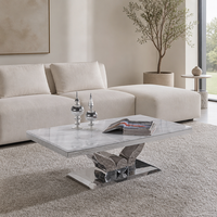 Table basse rectangulaire moderne convertible en métal avec plateau aspect marbre, mobilier de luxe pour salon, salle à manger, hôtel, appartement