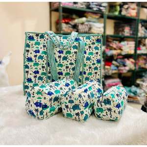 Floral Print Washable 100% Cotton with Quilting Soft Handle Multi-Function Cosmetic <b>Organiser</b> Bag for women - Product Image 3